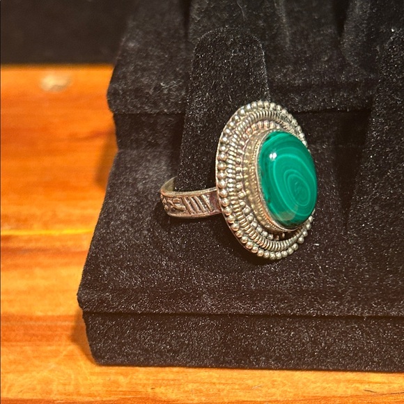Malachite Natural Gemstone 925
 Silver SIZE 10.5 - Picture 6 of 10